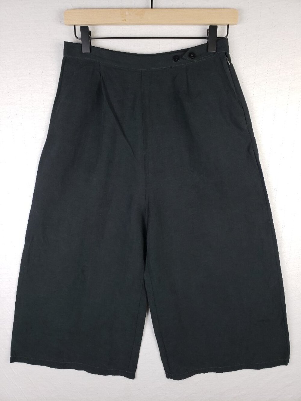 OZMA Studio Pant Wide Leg Crop Culotte Silk Linen Black size S Lagenlook Minimal